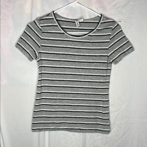 H&M Gray and White Fitted Ribbed T-Shirt